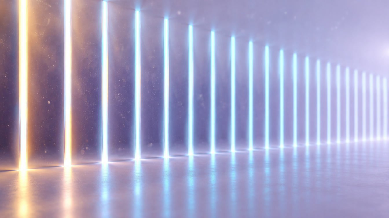 A long row of identical beams of light
